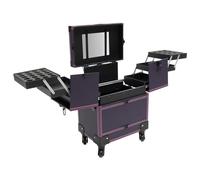 PUDLOR Rolling Makeup Case Cosmetic Organiser Beauty Trolley With Mirror Professional Train Case for Makeup Artists, Dresser, Nail Technicians and Beauticians