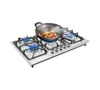 PUDLOR Stufa a gas con 5 fuochi, piano cottura a gas, 5 bruciatori, protezione della fiamma, accensione elettronica a impulsi, manopole singole per cucine domestiche o commerciali
