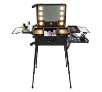 PUDLOR Trolley valigetta cosmetica, organizer per cosmetici da viaggio, 8 luci a LED con luminosità regolabile, dotata di serratura e manico estraibile
