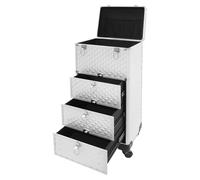 PUDLOR Valigetta per trucchi arrotolabile con cassetti, grande trolley cosmetico con 3 cassetti, grande valigetta per trucchi, design delle unghie, valigetta, angoli avvolti, guide scorrevoli