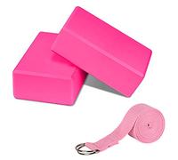 PUDSIRN - Set di 2 Blocchi da Yoga in Schiuma Eva Ad Alta Densità, Antiscivolo, Con Cinturino e Anello a D in Metallo per Migliorare l'Equilibrio e la Flessibilità - Ideale per Yoga e Pilates