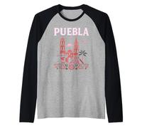 Puebla Mexico Retro Travel Mexicano Zocalo Chicano Poblano Maglia con Maniche Raglan