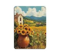 Puebla - Targa in metallo vintage con brocca di argilla con girasoli, decorazione artistica da parete per pub, club, caffetterie, bar, decorazione artistica da parete in stile retrò, 30 x 40 cm
