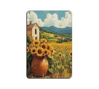 Puebla - Targa in metallo vintage con brocca di argilla con girasoli, decorazione artistica da parete per pub, club, bar, casa, 20 x 30 cm