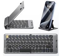 PuechAxe Tastiera Bluetooth pieghevole con supporto, ricaricabile, tascabile, da viaggio, per iPhone, iPad, tablet, laptop, smartphone, B088