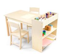 Puecrof Tavolo e 2 sedie per bambini, in legno di betulla con vano portaoggetti, tavolo da attività per fai da te e pittura, 106 x 58 cm
