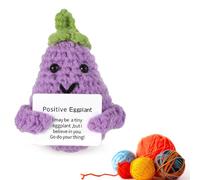 Puedno Divertente bambola melanzana - 7,6 cm ispiratrice in lana lavorata a maglia melanzana positiva con biglietto - bel regalo per amici festa di compleanno decorazione