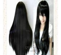 Puella Magi Madoka Magica Akemi Homura Lungo Nero Sintetico Cosplay Parrucca Del Partito Dei Capelli 80 Cm + Cappuccio Parrucca Nero