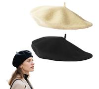 PUERFOCA Cappello Berretto in Lana, 2 Pezzi Stile Francese Berretto da Donna, Stile Classico, Unisex, Morbido e Caldo, per attività All'aperto, Vintage, per Artisti, Taglia Unica (Nero, Beige)