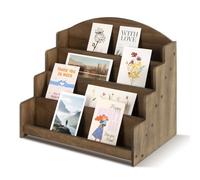 PUERSI Espositore per cartoline - Espositore legno a 4 ripiani per negozi al dettaglio, venditori di biglietti di auguri, adesivi e cancelleria, porta cartoline, marrone