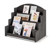 PUERSI Espositore per cartoline - Espositore legno a 4 ripiani per negozi al dettaglio, venditori di biglietti di auguri, adesivi e cancelleria, porta cartoline, nero