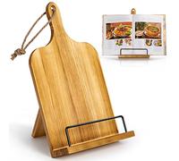 PUERSI Supporto di Legno per Libro di Cucina, Supporto per Ricette, Supporto Libri Regolabile, Supporto per Tablet, Mensole da Parete, Arredamento Rustico in Stile Retrò - Marrone