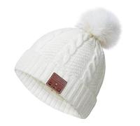 puersit Cappello Bluetooth V5.2 Uomo Donna Invernali, Lavorato a Maglia Senza Fili Bluetooth Cuffia Musica Cappello per Corsa Sci Escursionismo(Spessore Aggiunto - Pompom Torcere Bianco)