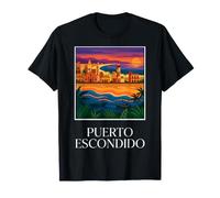 Puerto Escondido Oaxaca Messico Retro Beach Travel Design Maglietta