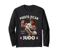 Puerto Rican Judo No? Taino Sun Divertente Boricua Joke PR Bandiera Maglia a Manica