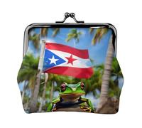 Puerto Rico Flags Frog Palm Trees piccoli portafogli da donna, portamonete da donna, piccolo portafoglio da donna, con cerniera e blocco bacio, nero, Taglia unica, Art Deco