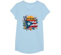 Puerto Rico Kids Boricua Pride Bandiera Regalo Maglietta, Ragazze, Celeste, M