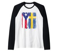 Puerto Rico Svezia Mezza bandiera Portoricano Radici svedesi Maglia con Maniche Raglan