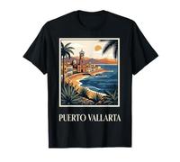 Puerto Vallarta Messico Vintage Coastal Travel Design Maglietta