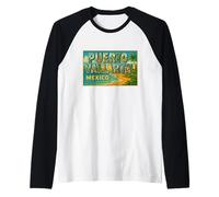 Puerto Vallarta Messico Vintage Viaggio Souvenir Art Graphic Maglia con Maniche Raglan