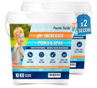 Puerto Verde • Incrementatore di pH+ per Piscine 2x10 Kg. Correttore di pH Adatto per Idromassaggio e Spa. Elevatore di pH Plus in Formato Granulare. Misurino Dosatore Incluso. Produzione Europea.