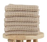 Püskül - Set di 6 asciugamani per mani e viso in tessuto waffle, 100% cotone turco, per pelli sensibili, 41 x 81 cm (beige, 6)