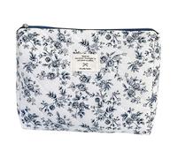 Pufei Borsa da viaggio dolce trapuntata floreale grande capacità, organizer per borse da toilette per donne, lavoro, shopping, viaggi, uso quotidiano, bianco blu, 240*70*190mm, Carino