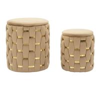 Puff con Contenitore Shanty Oro Set 2 Pz Ø37x42 cm - Ø28x35 cm in Ferro e MDF e