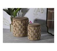 Puff rotondo SET 2 PEZZI Contenitore Shanty Oro in MDF e tessuto imbottito dimensioni Ø 27,5X36-18,5X27 cm peso 5 kg, rivestimento in tessuto imbottito crema oro