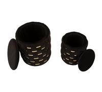 Puff rotondo SET 2 PEZZI Contenitore Shanty Oro in MDF e tessuto imbottito dimensioni Ø 27,5X36-18,5X27 cm peso 5 kg, rivestimento in tessuto imbottito nero -oro nero