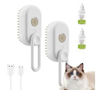 Puffease Spritz Defur Comb, Celery Pets Cat Brush Steam, Puffease Cat Steam Brush, Suitable for Long/Short Hair, Pet Hair Removal Comb with Water Tank, for Pet Grooming (2pcs White)