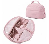 Puffer - Beauty case da donna, portatile, pieghevole, borsa da toilette da donna, imbottita, impermeabile, per articoli da toeletta, pennelli da viaggio, Colore: rosa., alla moda