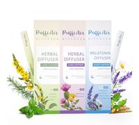 PUFFIAIR Set di 3 penne con diffusore di erbe naturali, verbasco, dente di leone e lavanda, per aromaterapia, inalatore (verde, viola e blu, 3 confezioni)