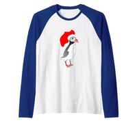 Puffin di Natale con Cappello da Elfo Atlantic Puffin Uccello di Natale Maglia con Maniche Raglan