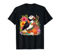 Puffin Hawaiano con Scena oceanica con Ibisco Conchiglia Maglietta