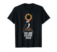 Puffin Islanda Total Solar Eclipse 2026 Maglietta con Stampa Grafica Economica