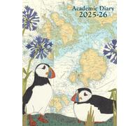 Puffins at Scilly A4 academic mid year diary planner 2025/26 - coastal nautical designs sewn onto old sea charts maps