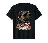 Pug Bandiera Americana 250 Anni 1776-2026 Bicentenario USA Cane Maglietta