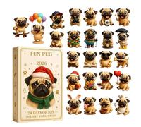 Pug Christmas Calendar, Dog Figurine Advent, Holiday Countdown Box,