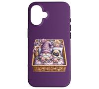Pug Dad Sleeping In Floral Shabby Chic Bedding With Cute Pug Custodia per iPhone 16