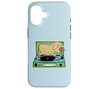 Pug divertente cane in esecuzione su un giradischi Custodia per iPhone 16