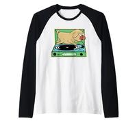 Pug Divertente Cane in Esecuzione su Un Giradischi Maglia con Maniche Raglan