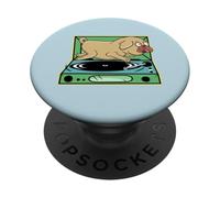Pug divertente cane in esecuzione su un giradischi PopSockets PopGrip Adesivo