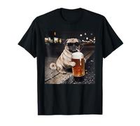 Pug Dog Bere Birra Fumare Animale Meme Uomini Donna Maglietta