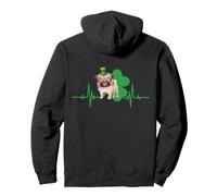 Pug Dog Heartbeat Leprechaun Hat Shamrock St Patricks Day Felpa con Cappuccio