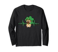 Pug Dog Heartbeat Leprechaun Hat Shamrock St Patricks Day Maglia a Manica