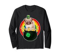 Pug Dog Leprechaun Hat Lucky Charm Shamrock Patricks Day Maglia a Manica