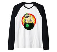 Pug Dog Leprechaun Hat Lucky Charm Shamrock St Patricks Day Maglia con Maniche Raglan