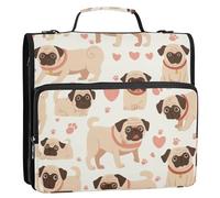 Pug Dogs Cartoon Pastello 3 Anelli 3,8 cm Raccoglitore Cerniera con Manico e Tracolla Rimovibile Impermeabile Portfolio Organizer per Scuola/Ufficio Organizadores de suministros escolares