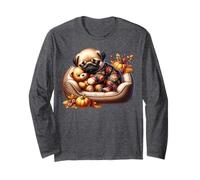 Pug Fall Sleeping Dog Graphic for Pug Mom with Autumn Vibes Maglia a Manica
